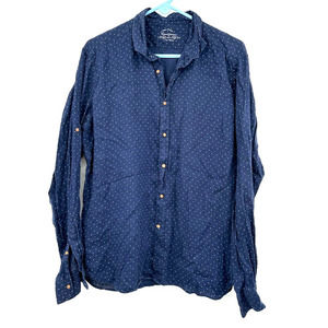 Camicissima size 43 100% linen long sleeve button up top‎ shirt blue italian